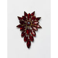 Red Crystal Floral Brooch Gold Tone Marquise Cluster Pin Vintage UV Glow