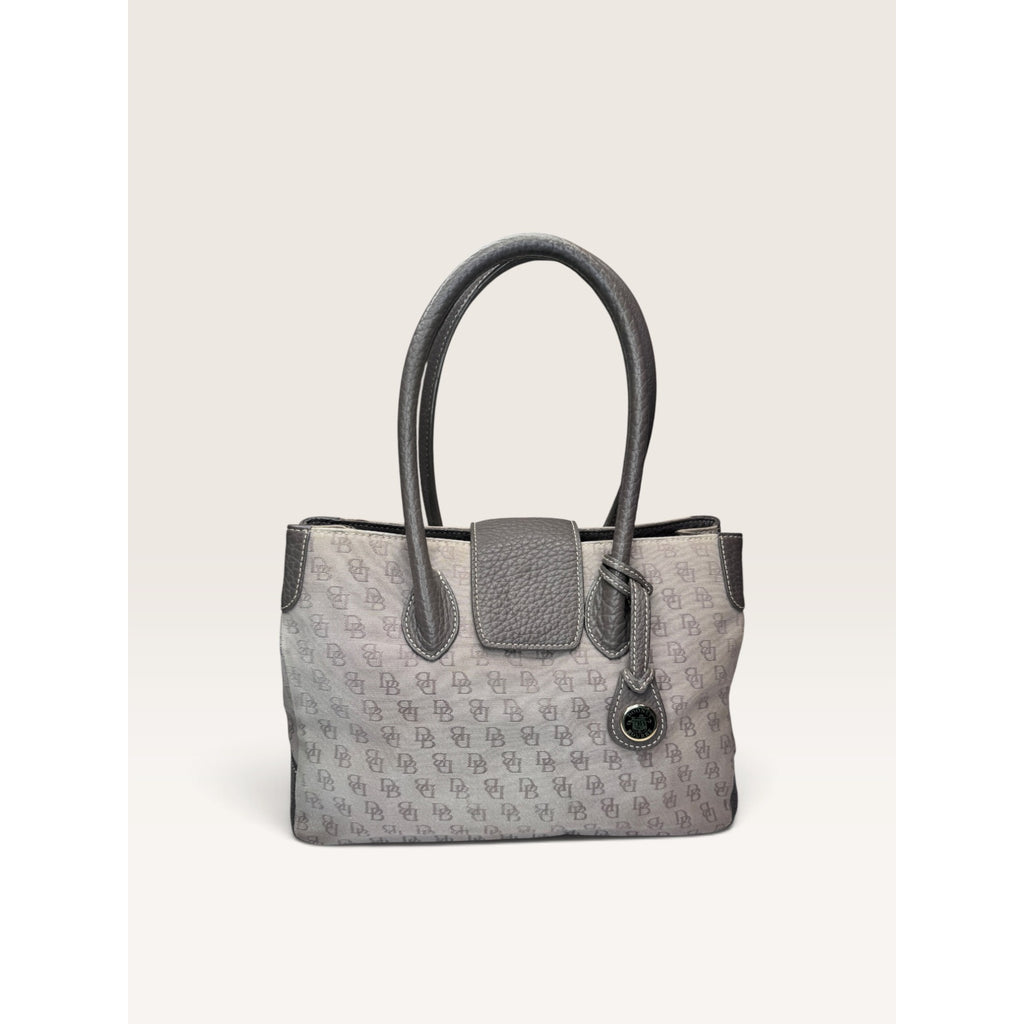 Dooney & Bourke Signature DB Monogram Canvas Pebbled Leather Handbag Gray