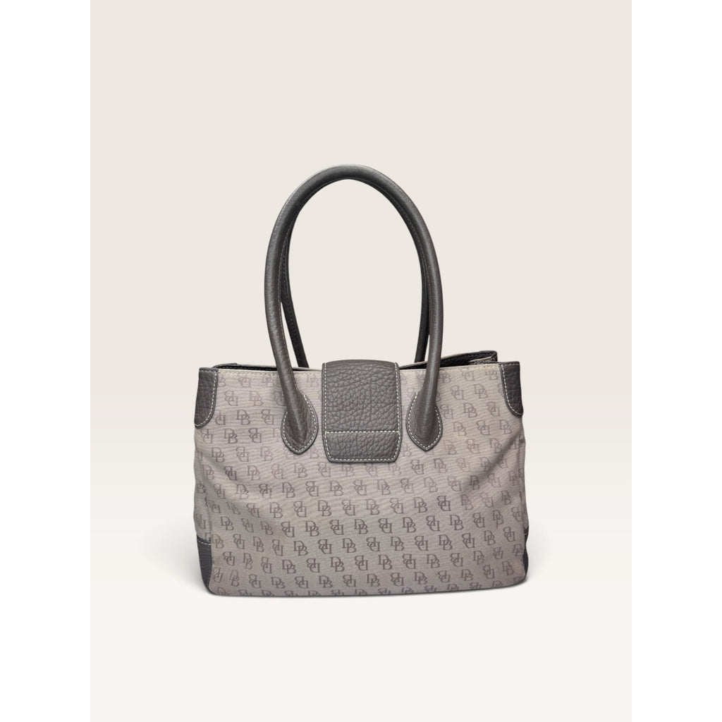 Dooney & Bourke Signature DB Monogram Canvas Pebbled Leather Handbag Gray