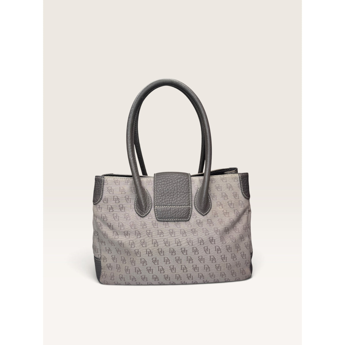 Dooney & Bourke Signature DB Monogram Canvas Pebbled Leather Handbag Gray