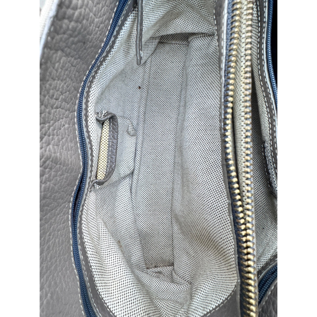 Dooney & Bourke Signature DB Monogram Canvas Pebbled Leather Handbag Gray