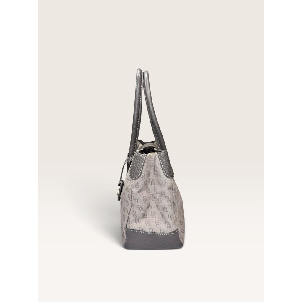 Dooney & Bourke Signature DB Monogram Canvas Pebbled Leather Handbag Gray