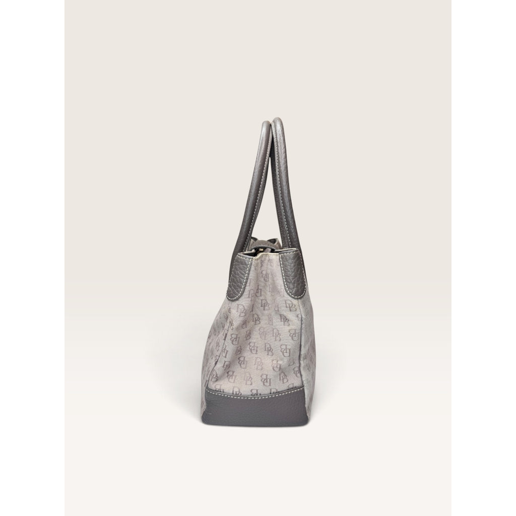 Dooney & Bourke Signature DB Monogram Canvas Pebbled Leather Handbag Gray