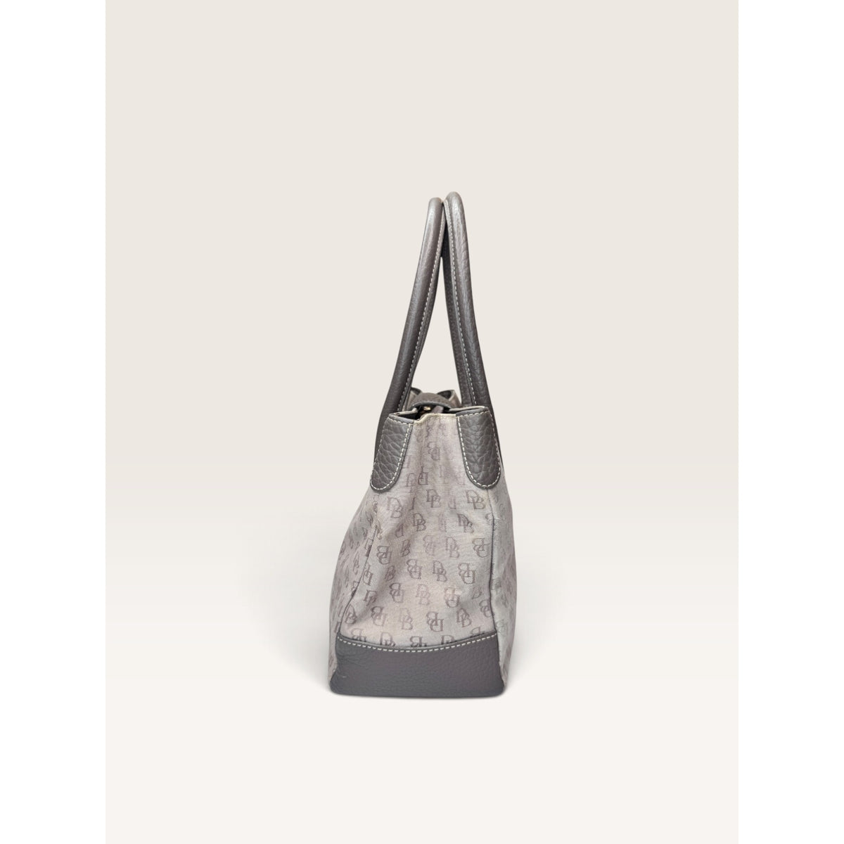 Dooney & Bourke Signature DB Monogram Canvas Pebbled Leather Handbag Gray