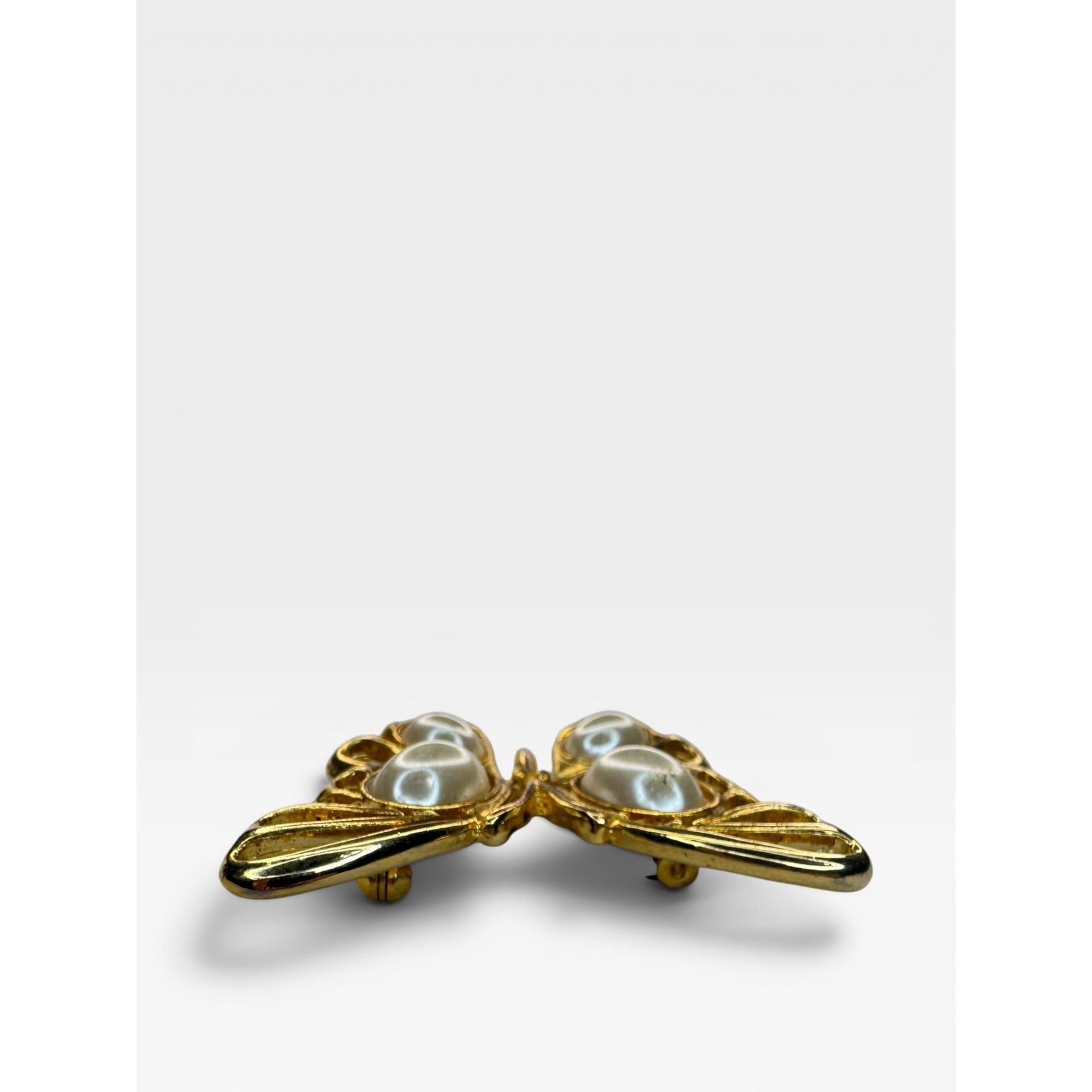 Gold Tone Butterfly Brooch Faux Pearl Openwork Wings Vintage Pin