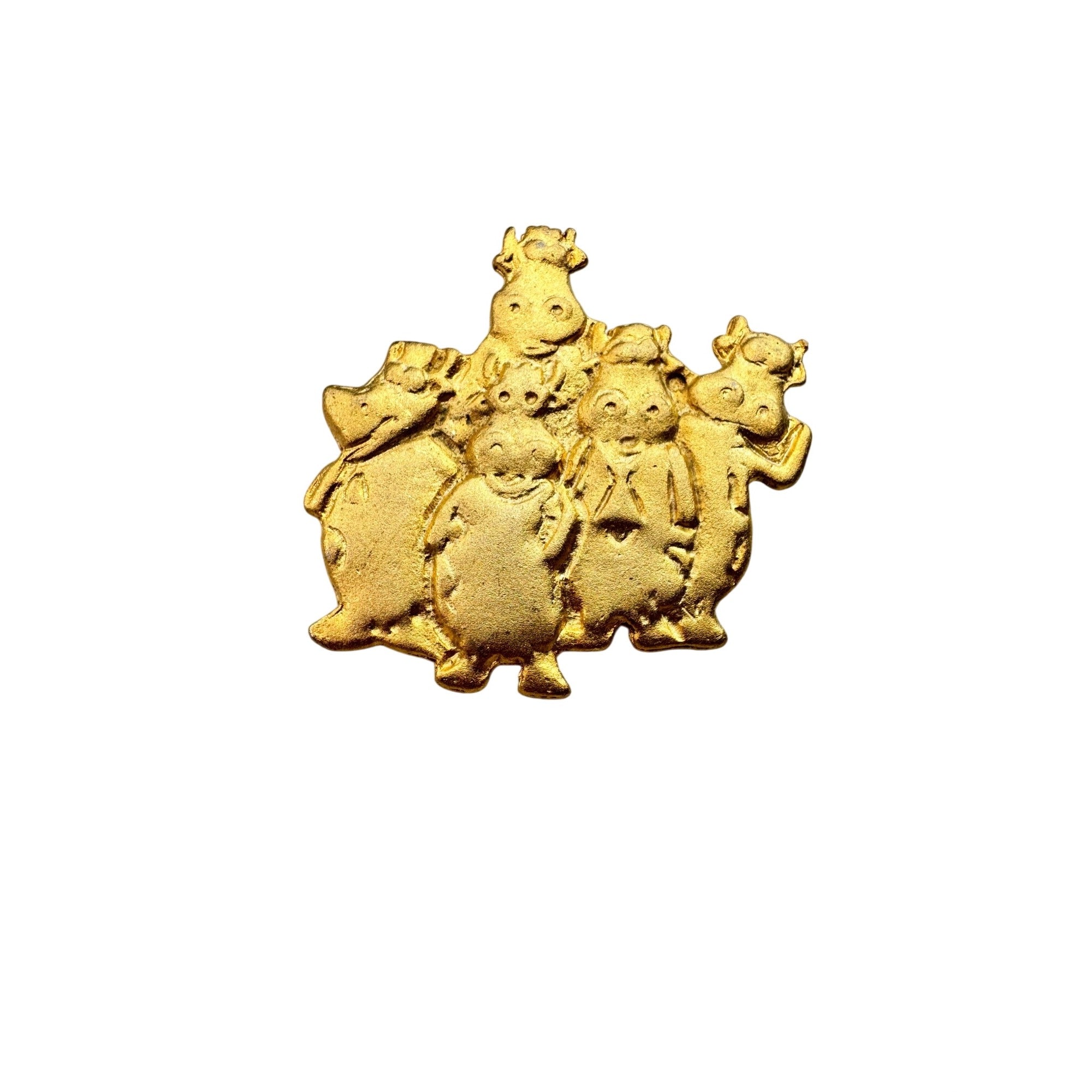 Unsigned Cow Family Brooch Gold Tone Farm Animals 1980s Vintage