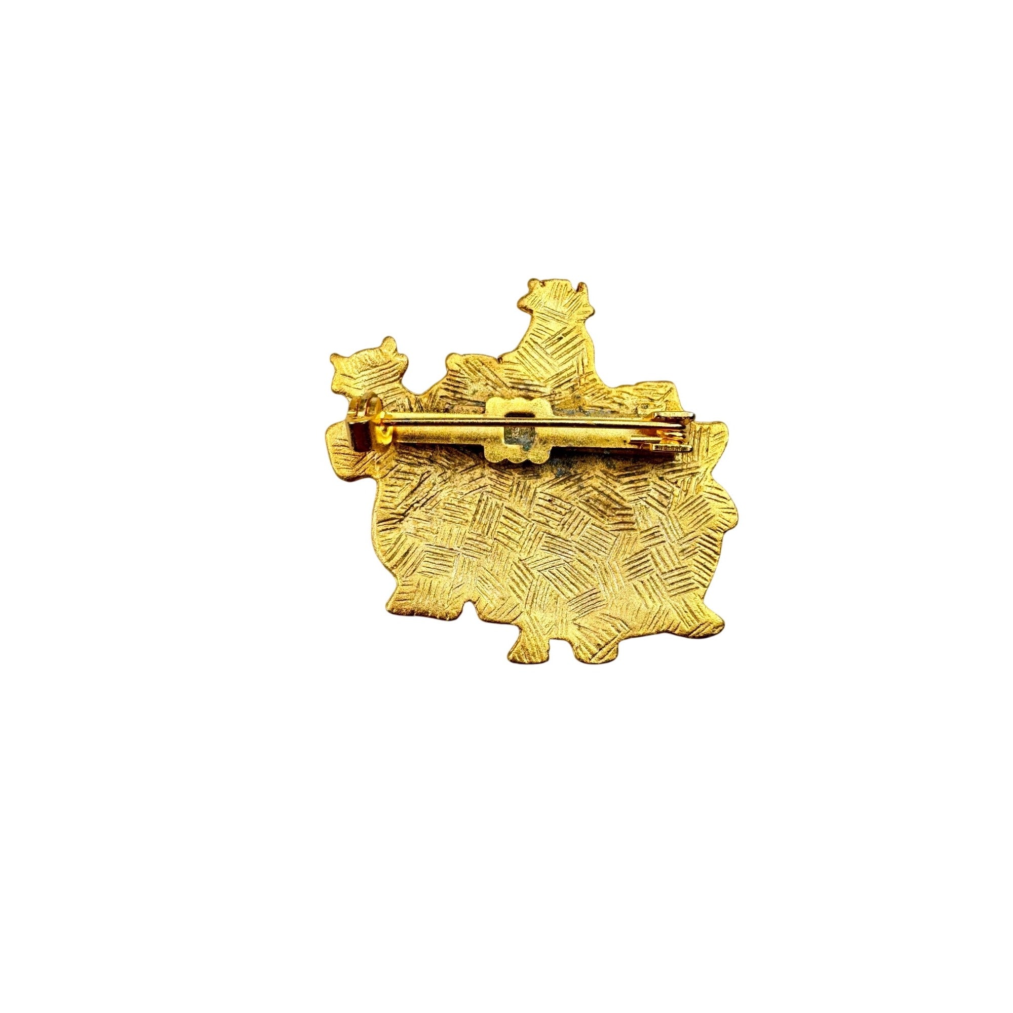 Unsigned Cow Family Brooch Gold Tone Farm Animals 1980s Vintage