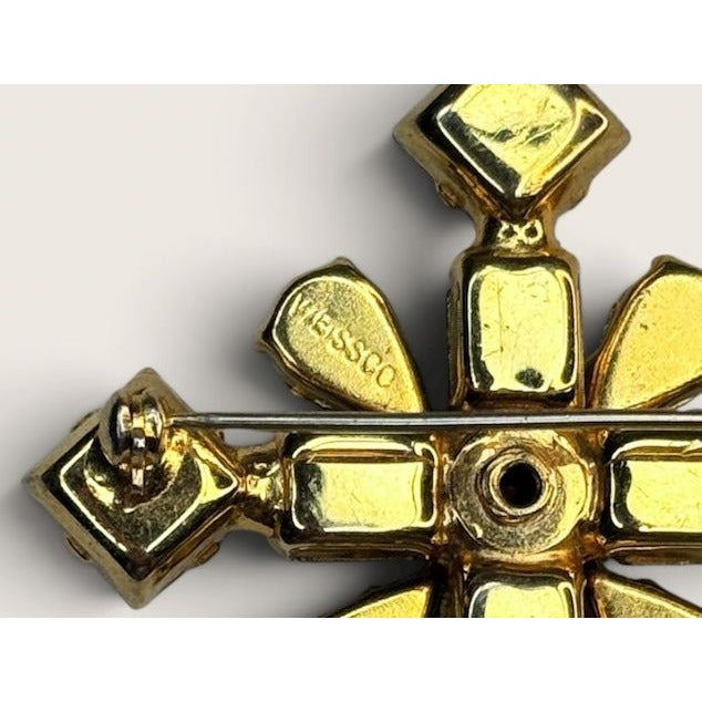 Vintage 1940s Weissco Emerald Green Rhinestone Maltese Cross Brooch Pin Signed