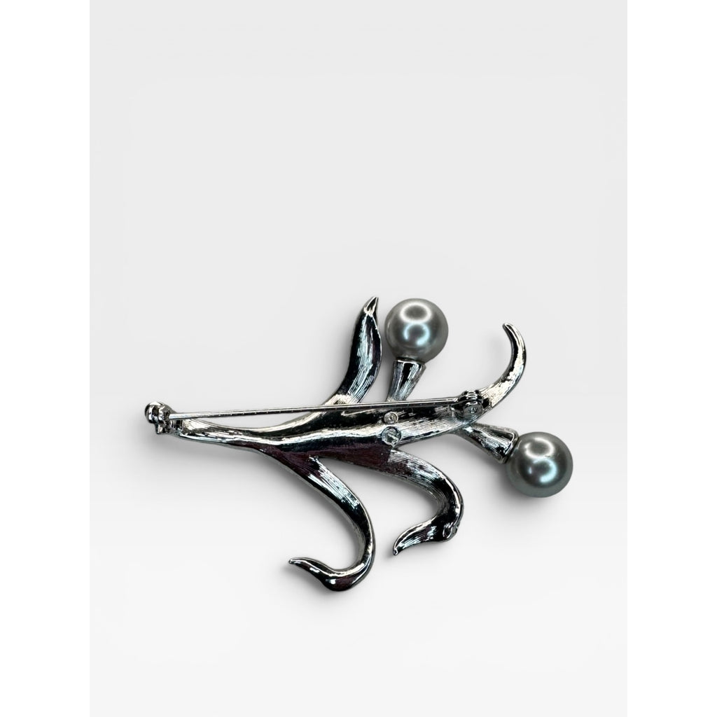Swarovski Crystal Silver Glass Pearl Floral Spray Brooch Pin