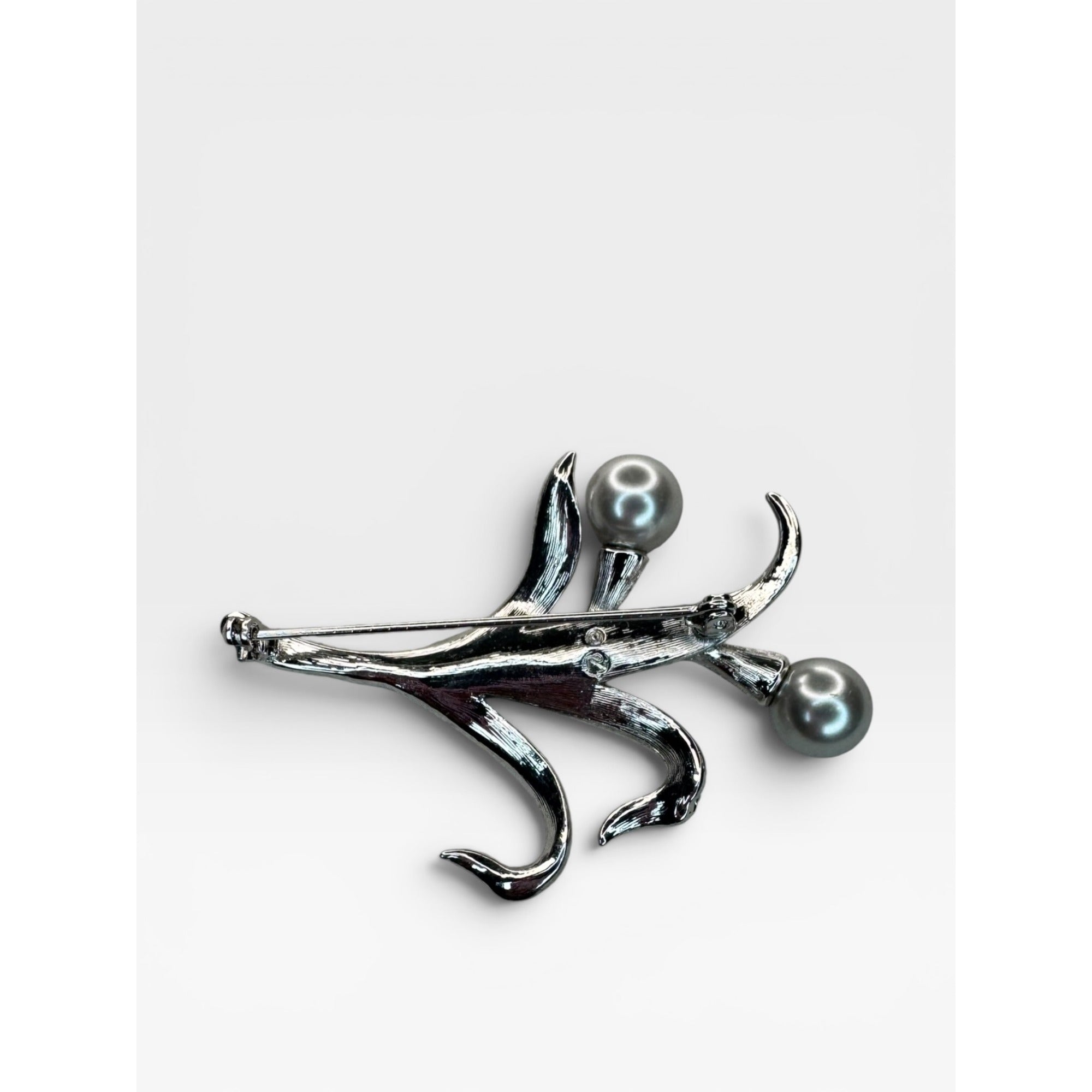 Swarovski Crystal Silver Glass Pearl Floral Spray Brooch Pin