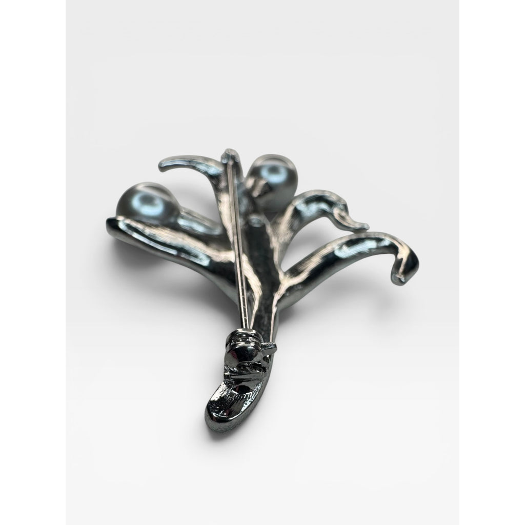 Swarovski Crystal Silver Glass Pearl Floral Spray Brooch Pin