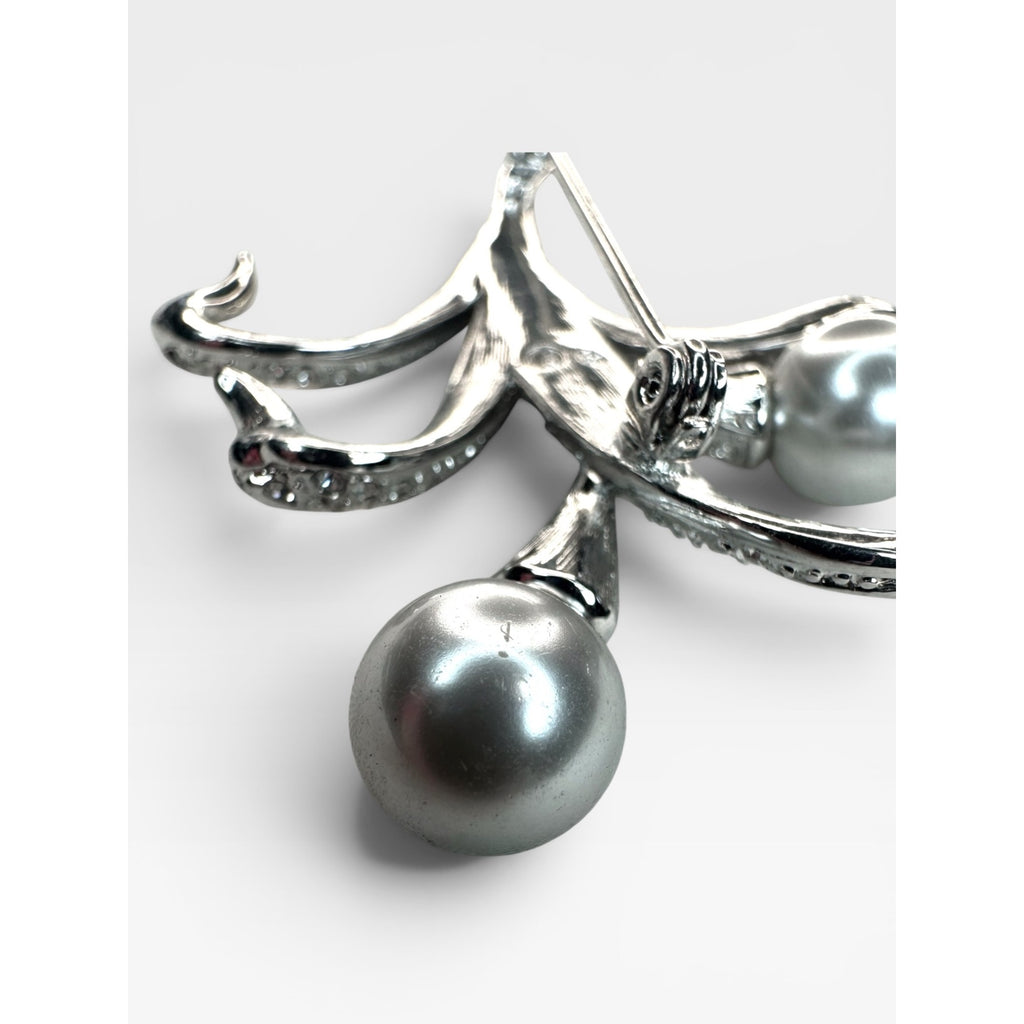 Swarovski Crystal Silver Glass Pearl Floral Spray Brooch Pin
