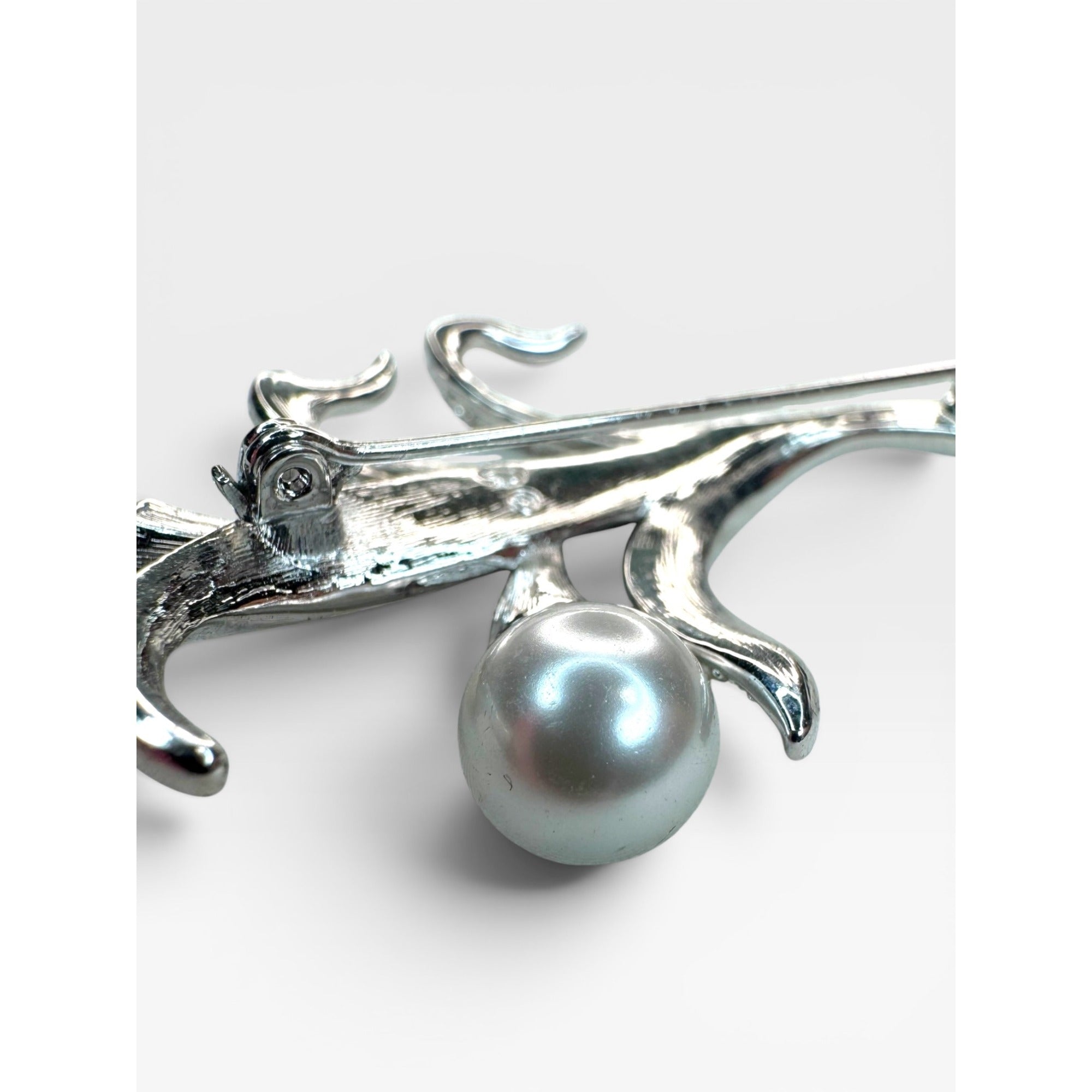 Swarovski Crystal Silver Glass Pearl Floral Spray Brooch Pin