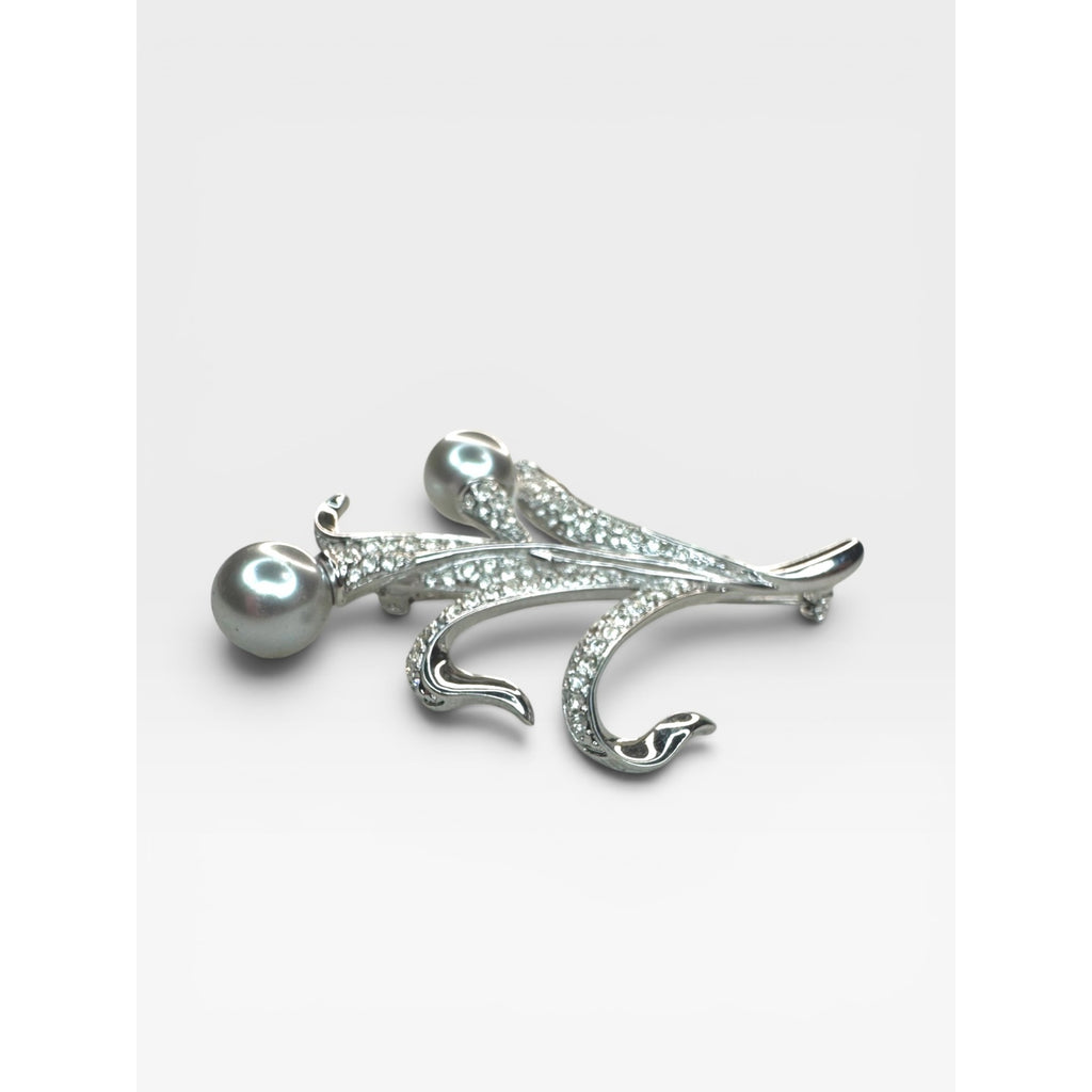 Swarovski Crystal Silver Glass Pearl Floral Spray Brooch Pin