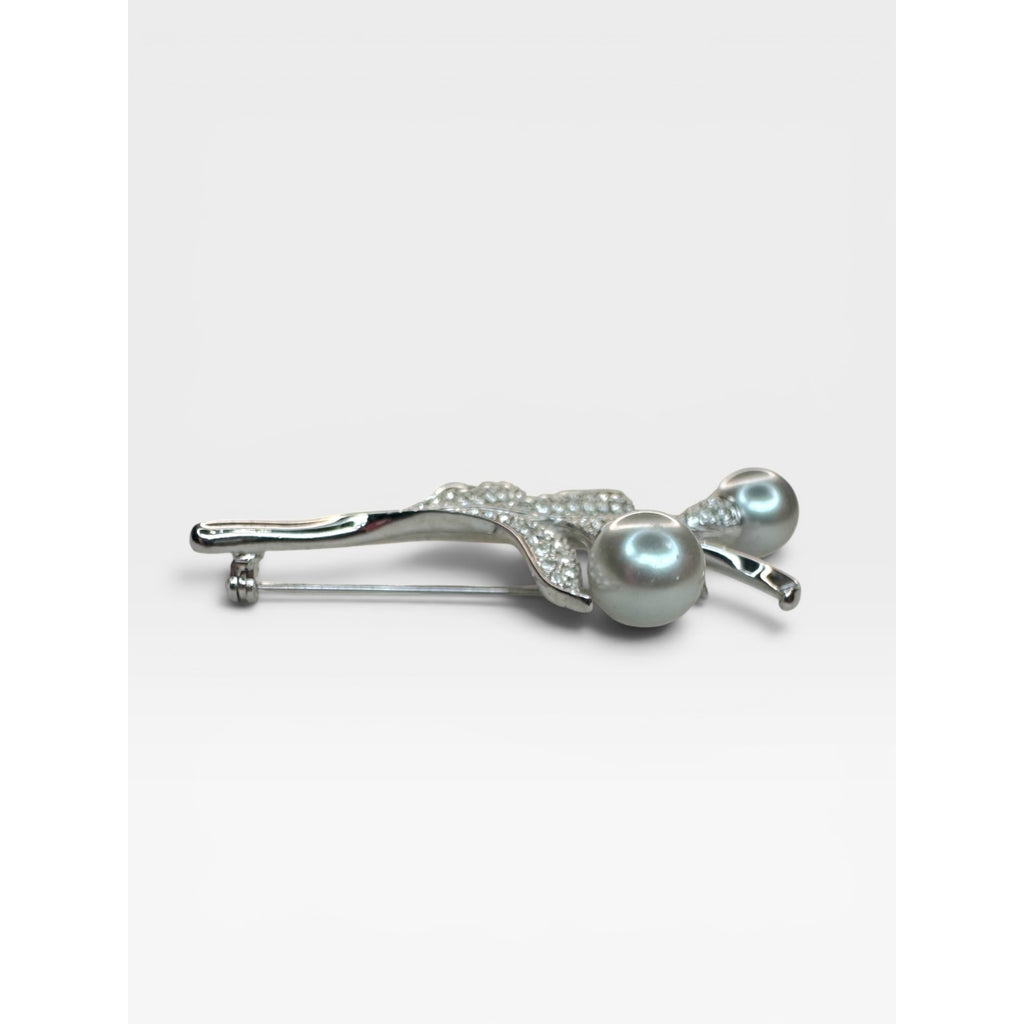 Swarovski Crystal Silver Glass Pearl Floral Spray Brooch Pin