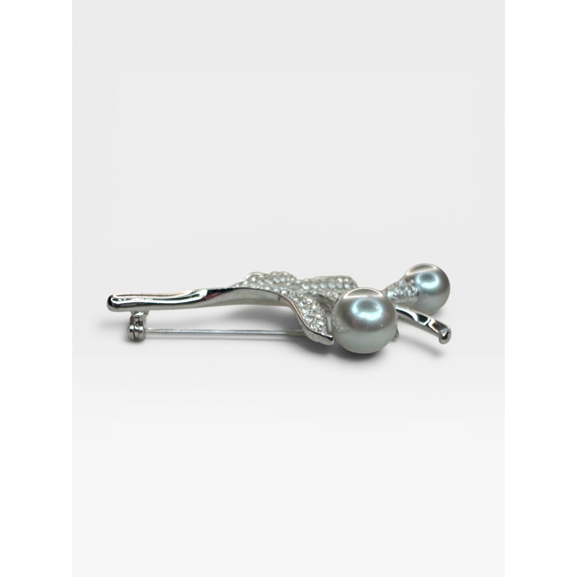 Swarovski Crystal Silver Glass Pearl Floral Spray Brooch Pin