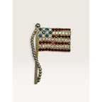 Rafaelian 1980s Gold Tone Rhinestone US American Flag Pole Brooch Pin 1.92"