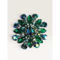 1960s Emerald Green Glass & Aurora Borealis Crystal Starburst Brooch Gold Tone