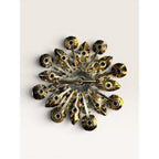 1960s Emerald Green Glass & Aurora Borealis Crystal Starburst Brooch Gold Tone