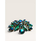 1960s Emerald Green Glass & Aurora Borealis Crystal Starburst Brooch Gold Tone