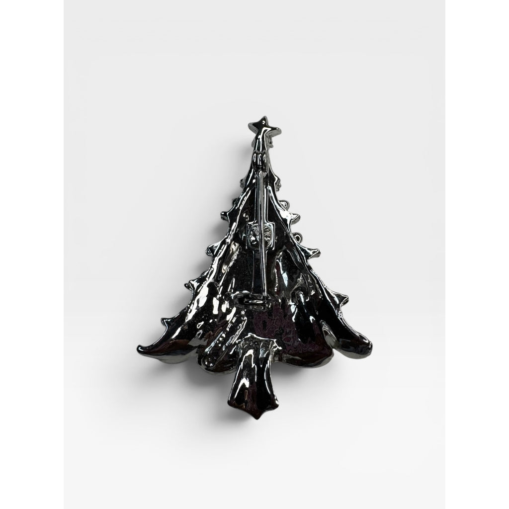 Gerry's Christmas Tree Brooch Silver Tone Holiday Enamel Pin 1980s Vintage
