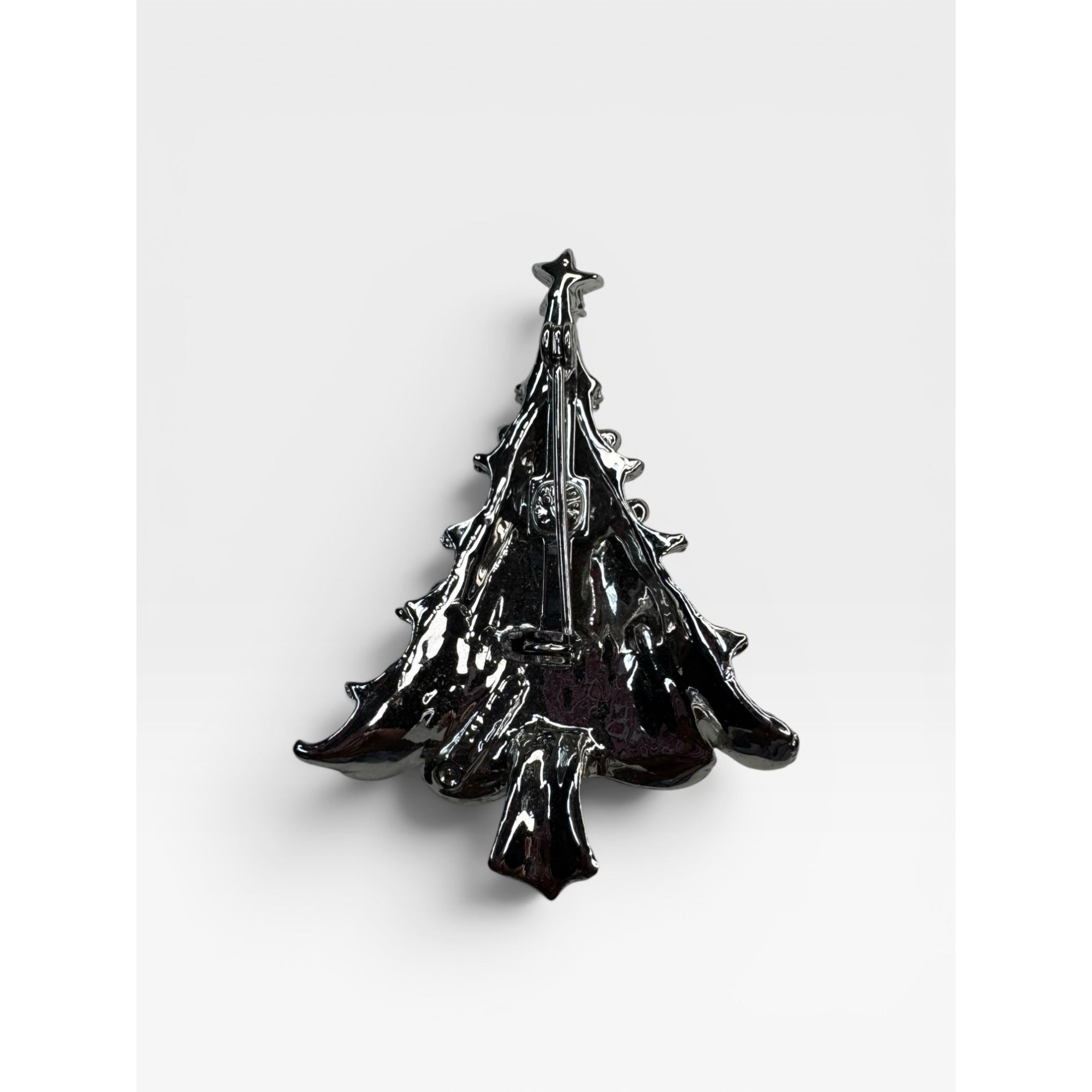 Gerry's Christmas Tree Brooch Silver Tone Holiday Enamel Pin 1980s Vintage