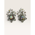 1950s Judy Lee Smoke Gray Navette AB Crystal Rhinestone Vine Clip Earrings 1.91" Vintage