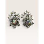 1950s Judy Lee Smoke Gray Navette AB Crystal Rhinestone Vine Clip Earrings 1.91" Vintage