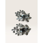 1950s Judy Lee Smoke Gray Navette AB Crystal Rhinestone Vine Clip Earrings 1.91" Vintage