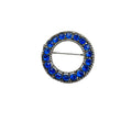 Vintage Unsigned Blue Crystal Wreath Brooch Light Gold tone 1.59”