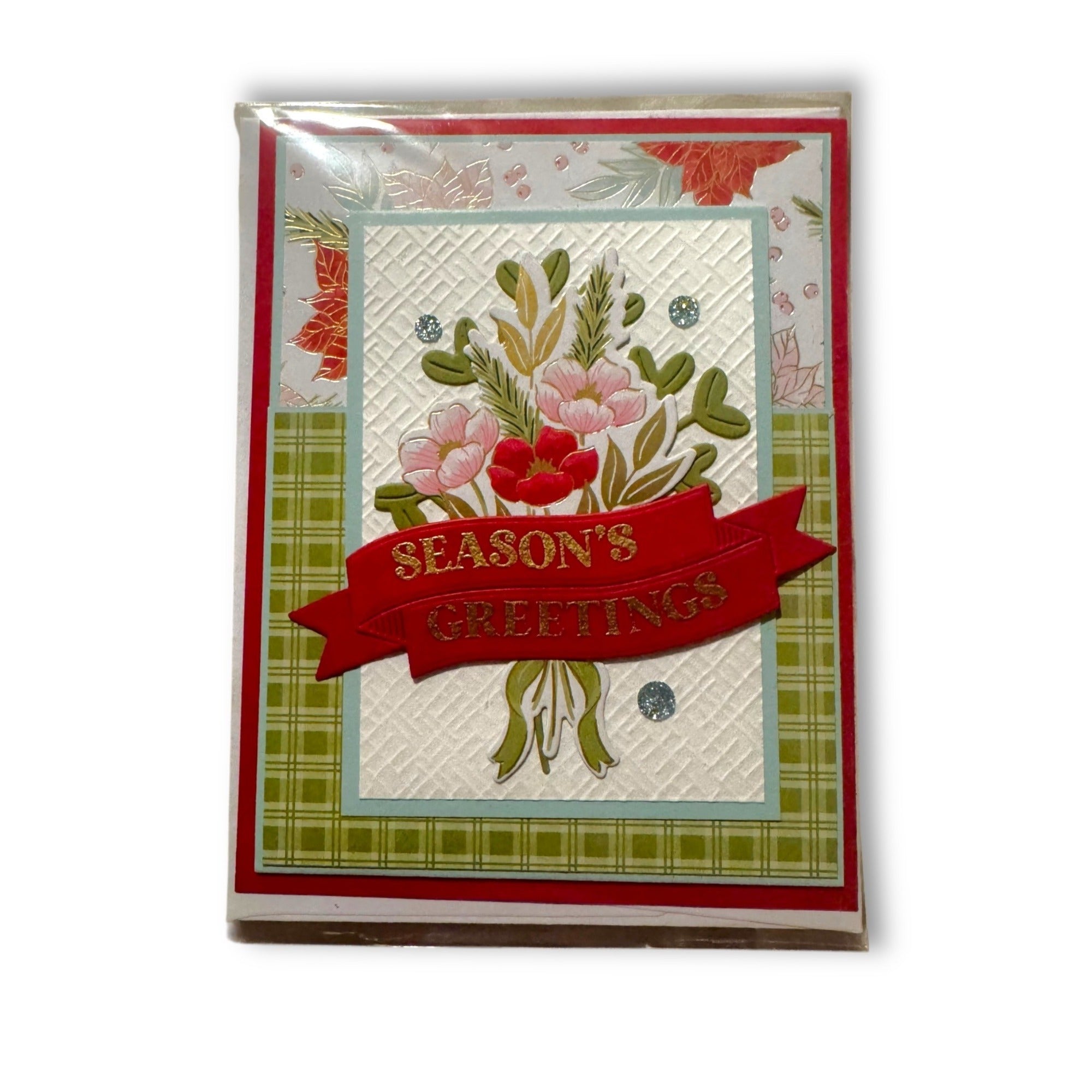 Send A Smile Handmade Blank Greeting Card Flower Bouquet Holiday Season Red
