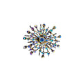 Starburst Brooch Aurora Borealis Crystal Gunmetal Atomic Unsigned Vintage