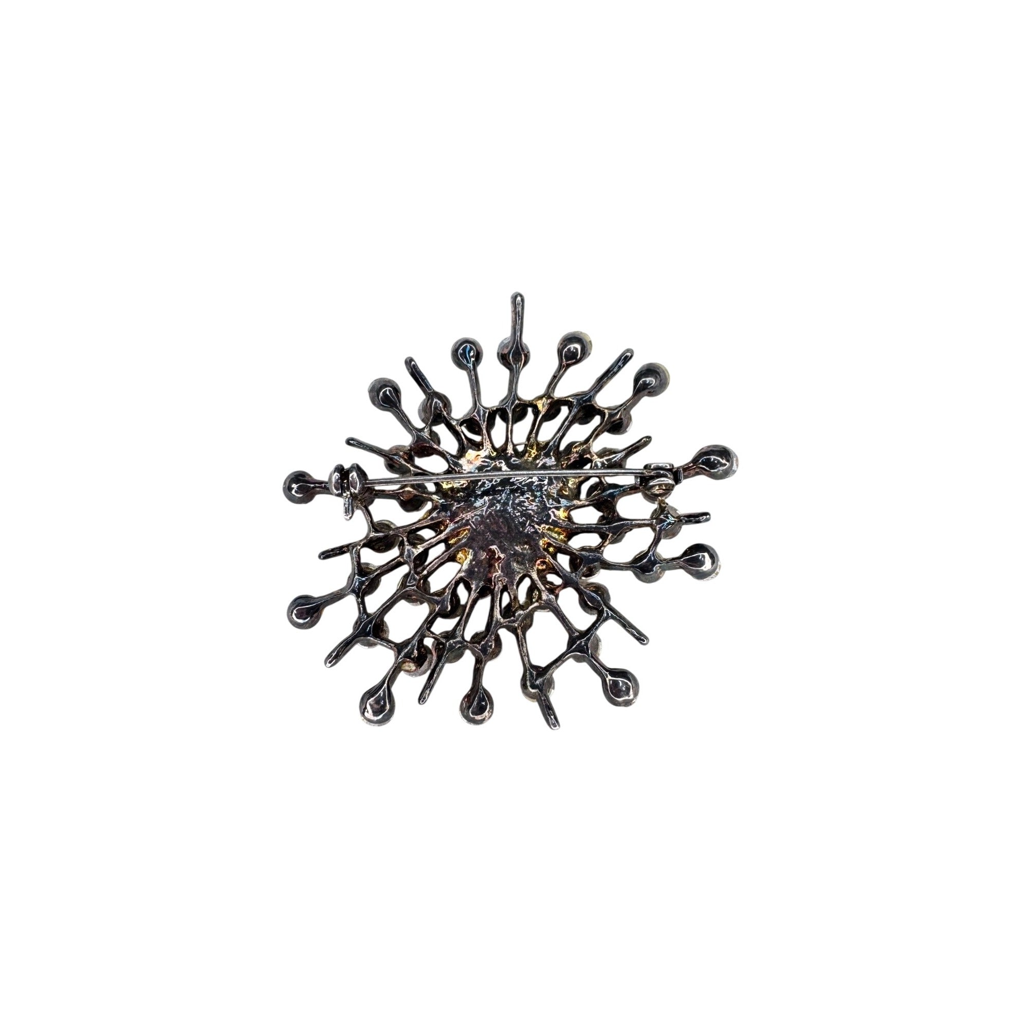 Starburst Brooch Aurora Borealis Crystal Gunmetal Atomic Unsigned Vintage