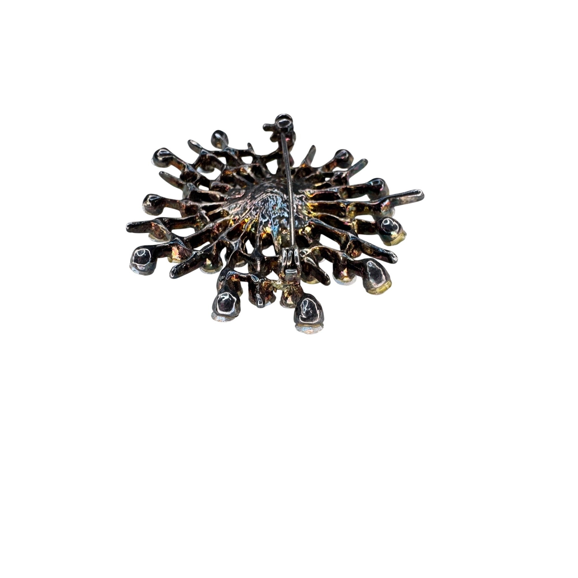 Starburst Brooch Aurora Borealis Crystal Gunmetal Atomic Unsigned Vintage