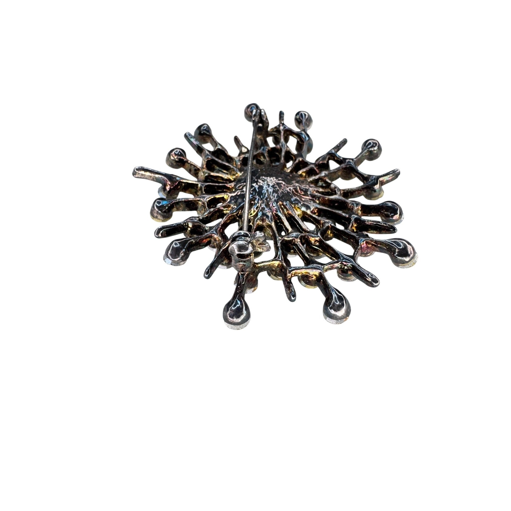 Starburst Brooch Aurora Borealis Crystal Gunmetal Atomic Unsigned Vintage