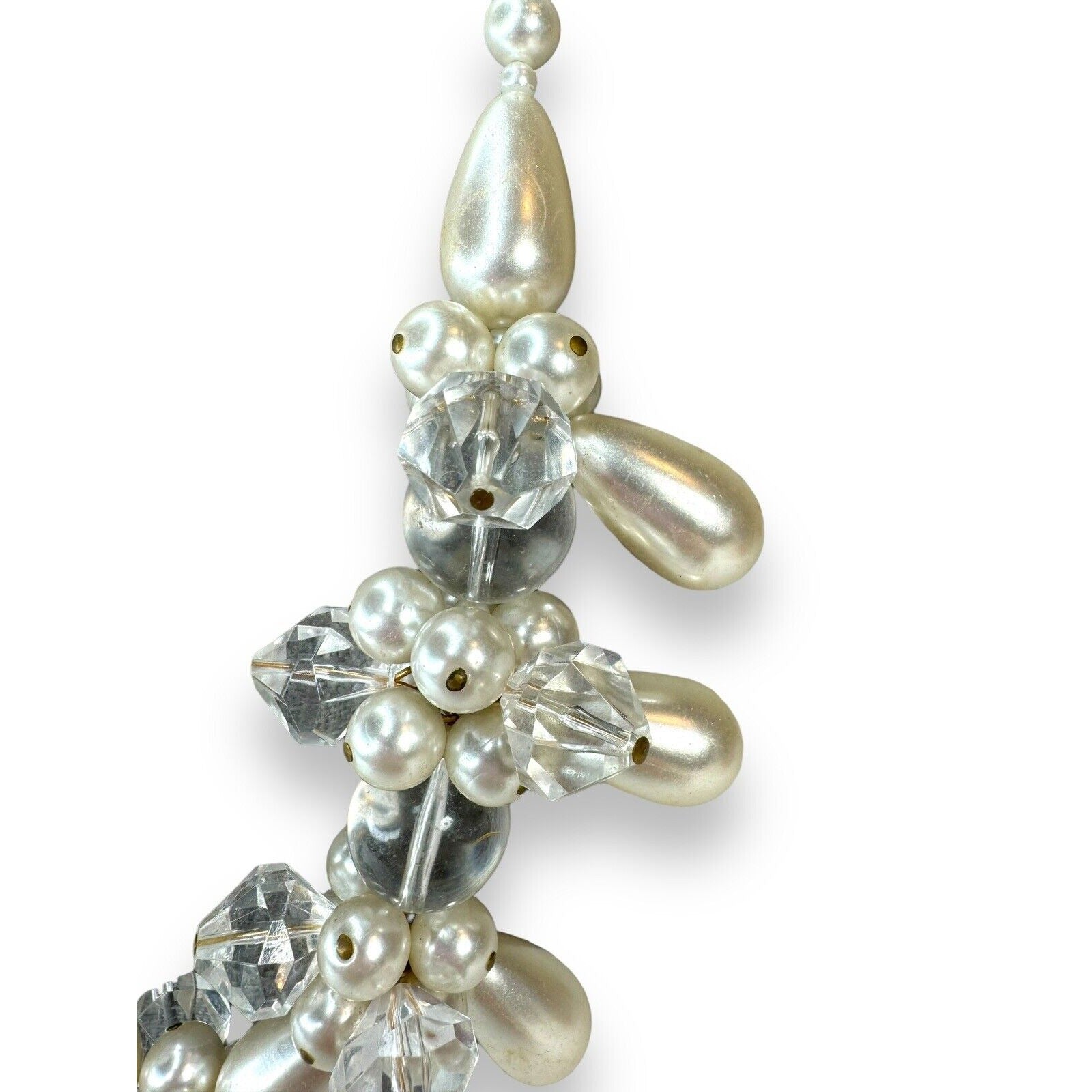 Vintage Faux Pearl Acrylic Chunky Cluster Statement Necklace 24"