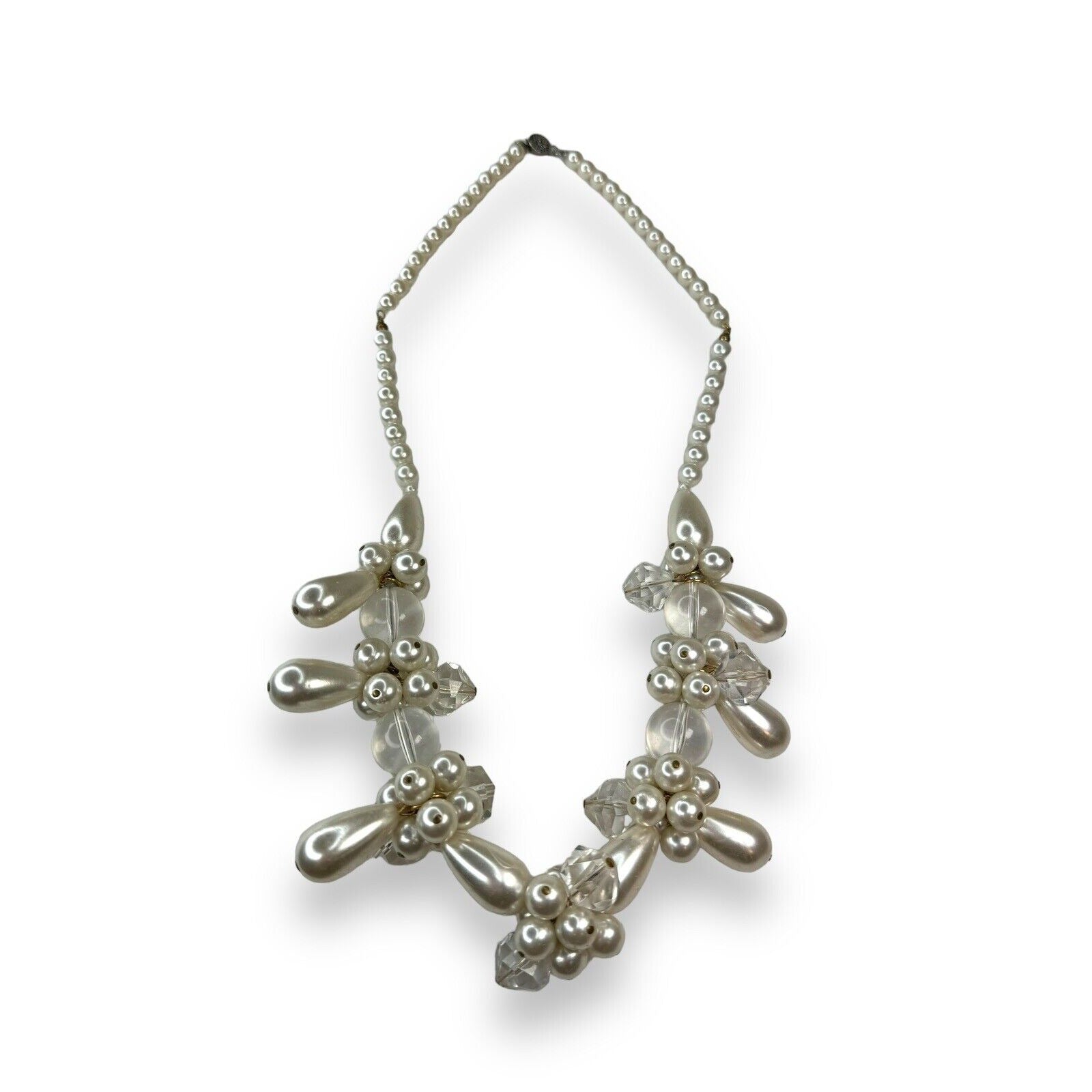 Vintage Faux Pearl Acrylic Chunky Cluster Statement Necklace 24"