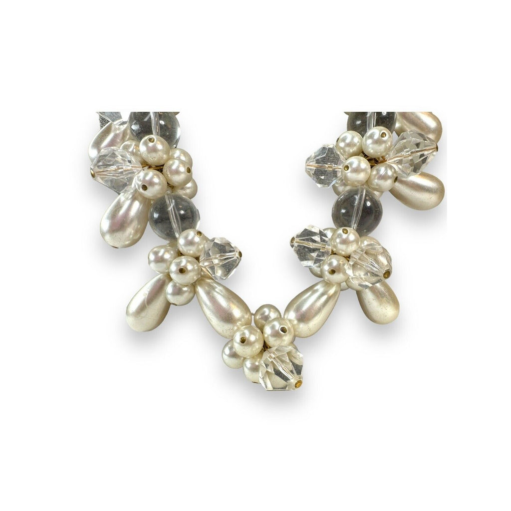 Vintage Faux Pearl Acrylic Chunky Cluster Statement Necklace 24"