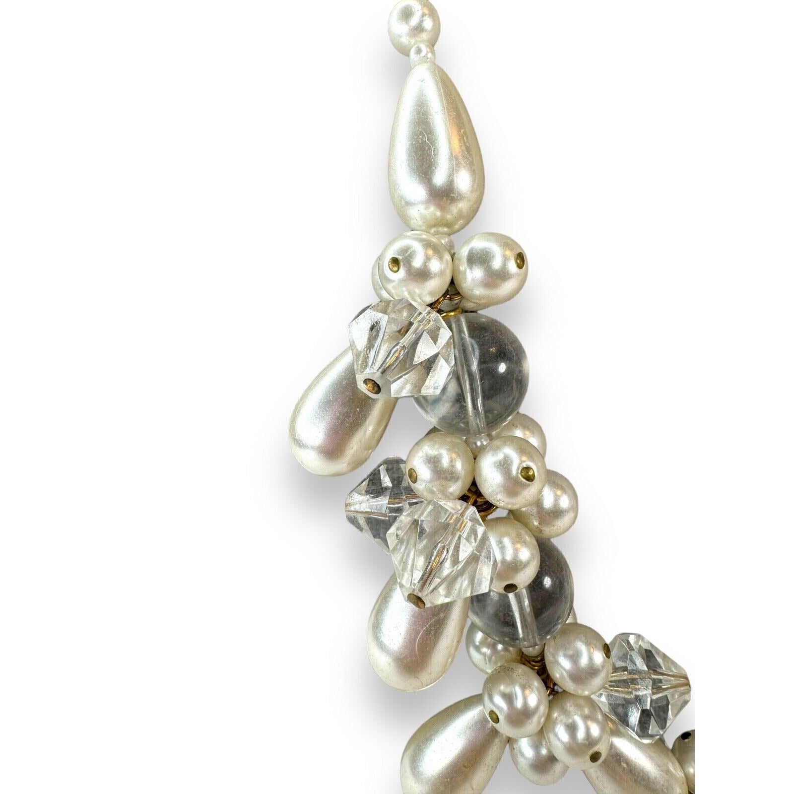 Vintage Faux Pearl Acrylic Chunky Cluster Statement Necklace 24"