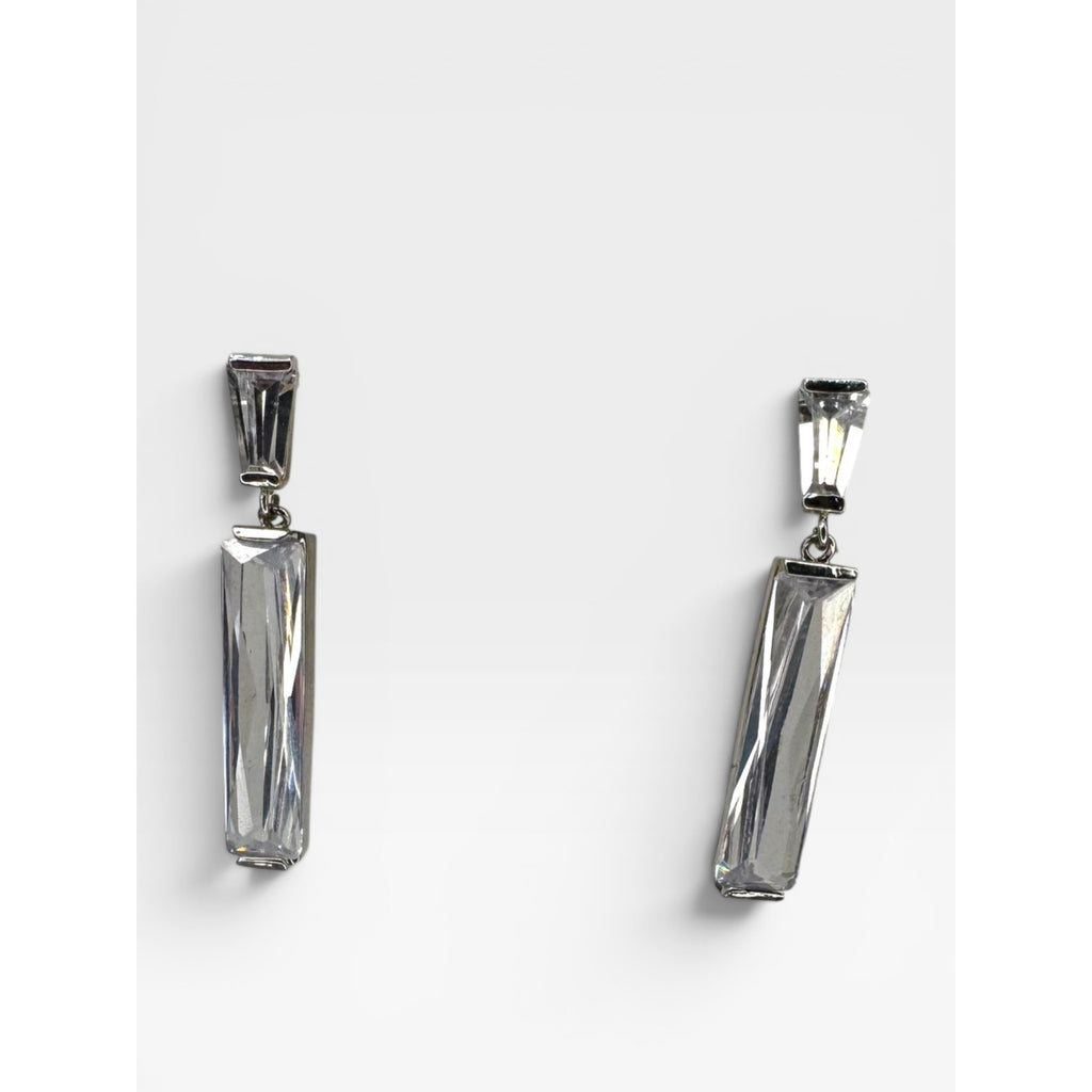 Glass Bar Drop Pierced Earrings Silver Tone Post Back Modern Contemporary