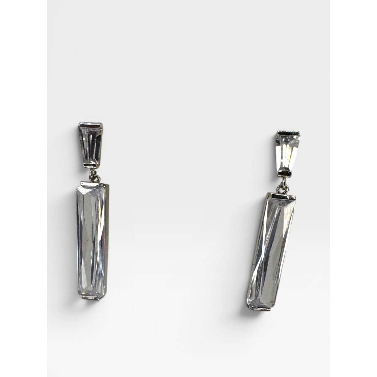 Glass Bar Drop Pierced Earrings Silver Tone Post Back Modern Contemporary