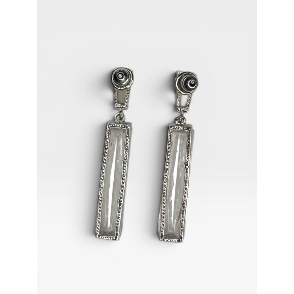 Glass Bar Drop Pierced Earrings Silver Tone Post Back Modern Contemporary