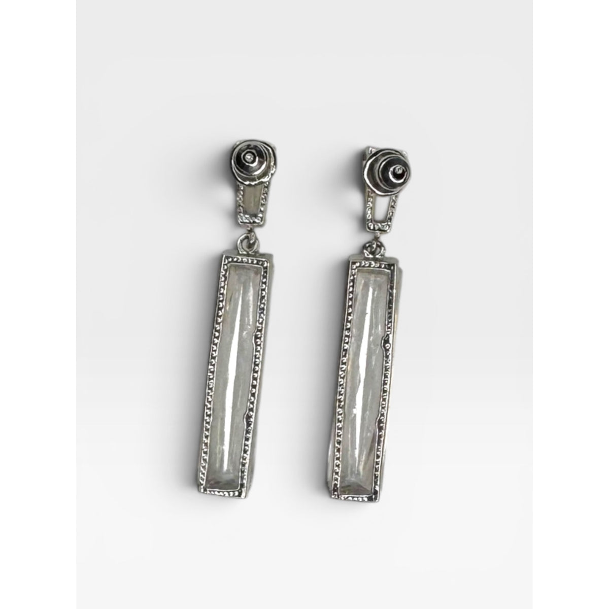 Glass Bar Drop Pierced Earrings Silver Tone Post Back Modern Contemporary