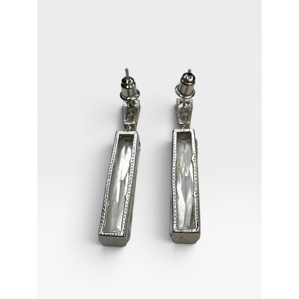 Glass Bar Drop Pierced Earrings Silver Tone Post Back Modern Contemporary