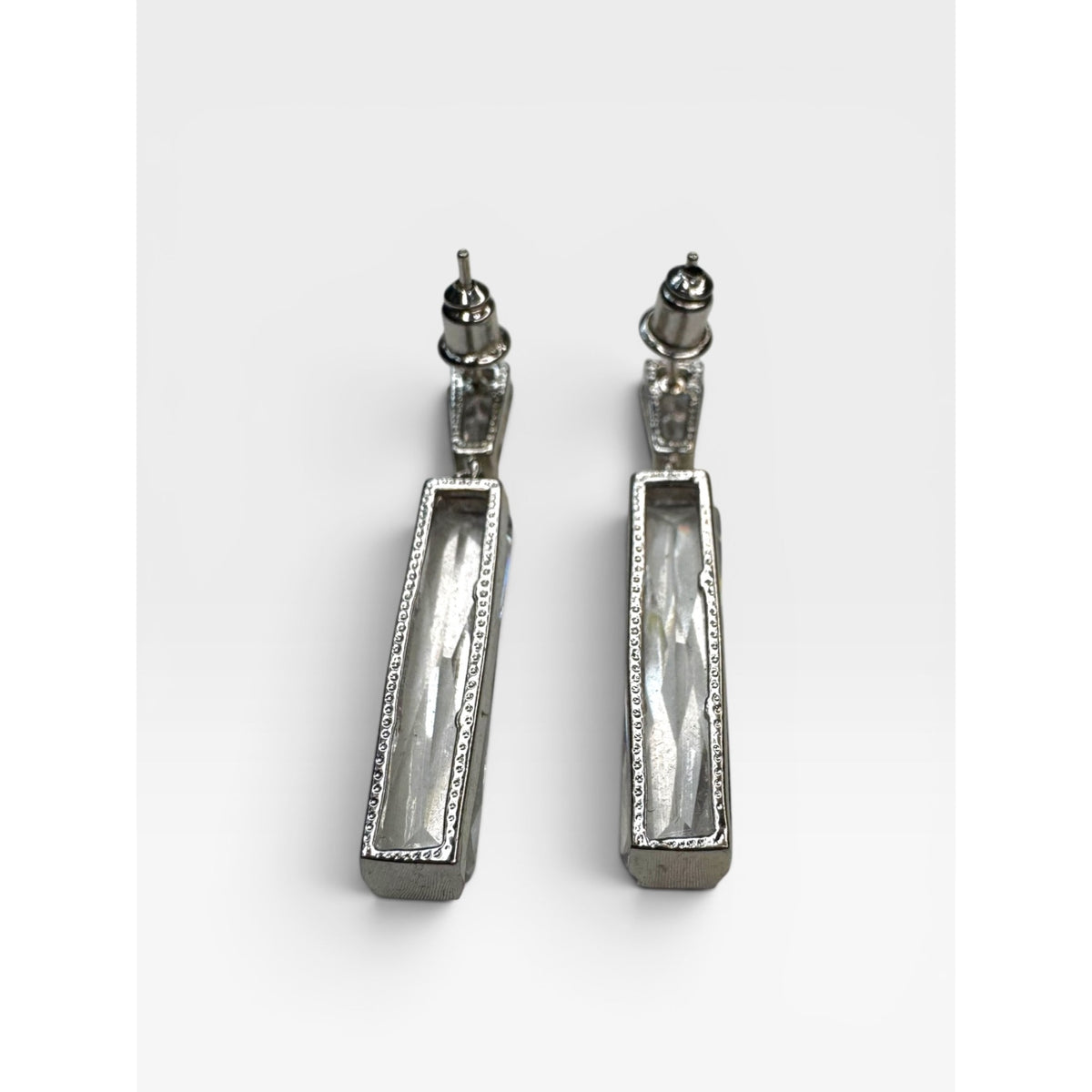 Glass Bar Drop Pierced Earrings Silver Tone Post Back Modern Contemporary