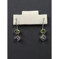 Sterling Silver Peridot Amethyst Dangle Earrings Modernist Y2K 925