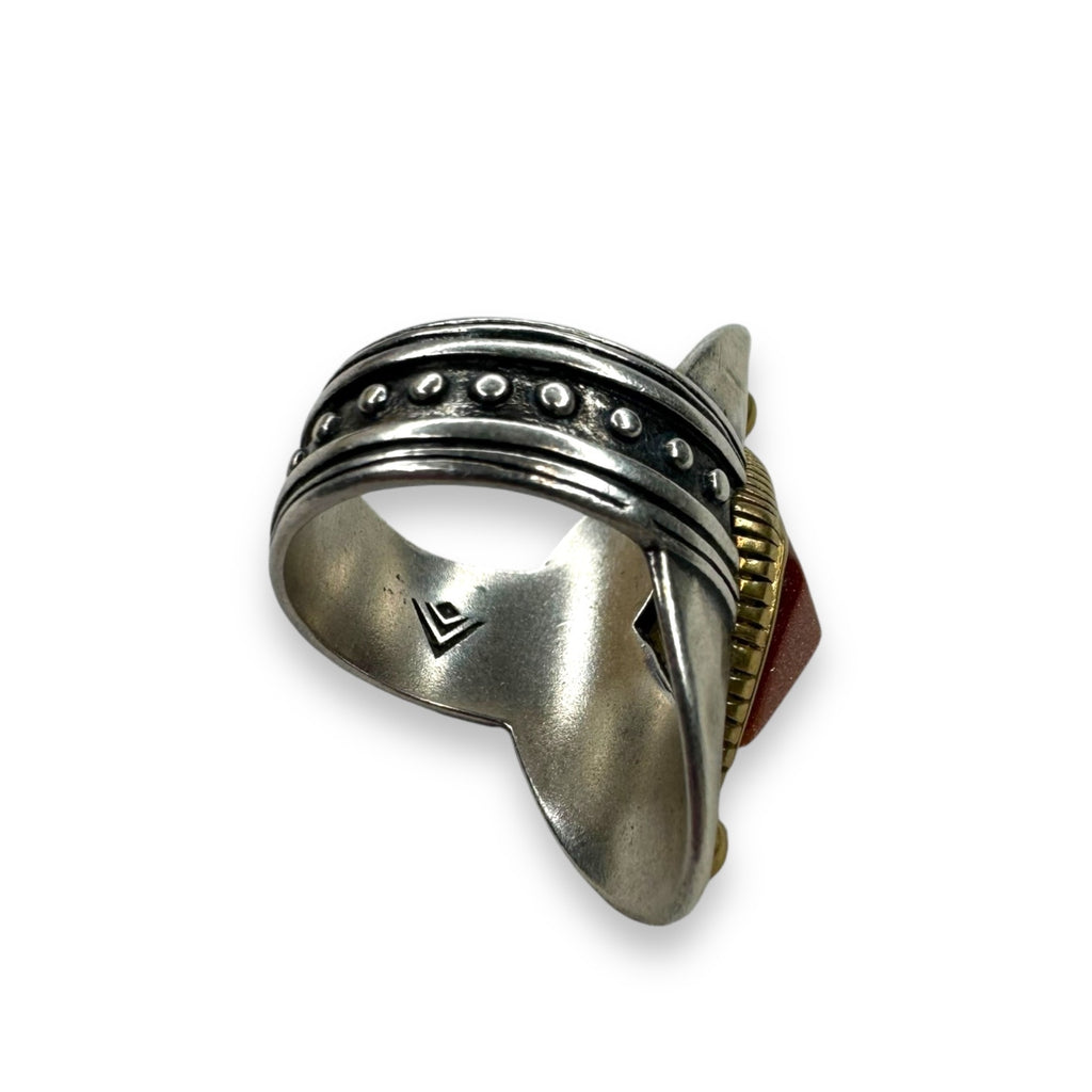 Silpada Sterling Silver Goldstone Ring Brass Accents Size 5.25