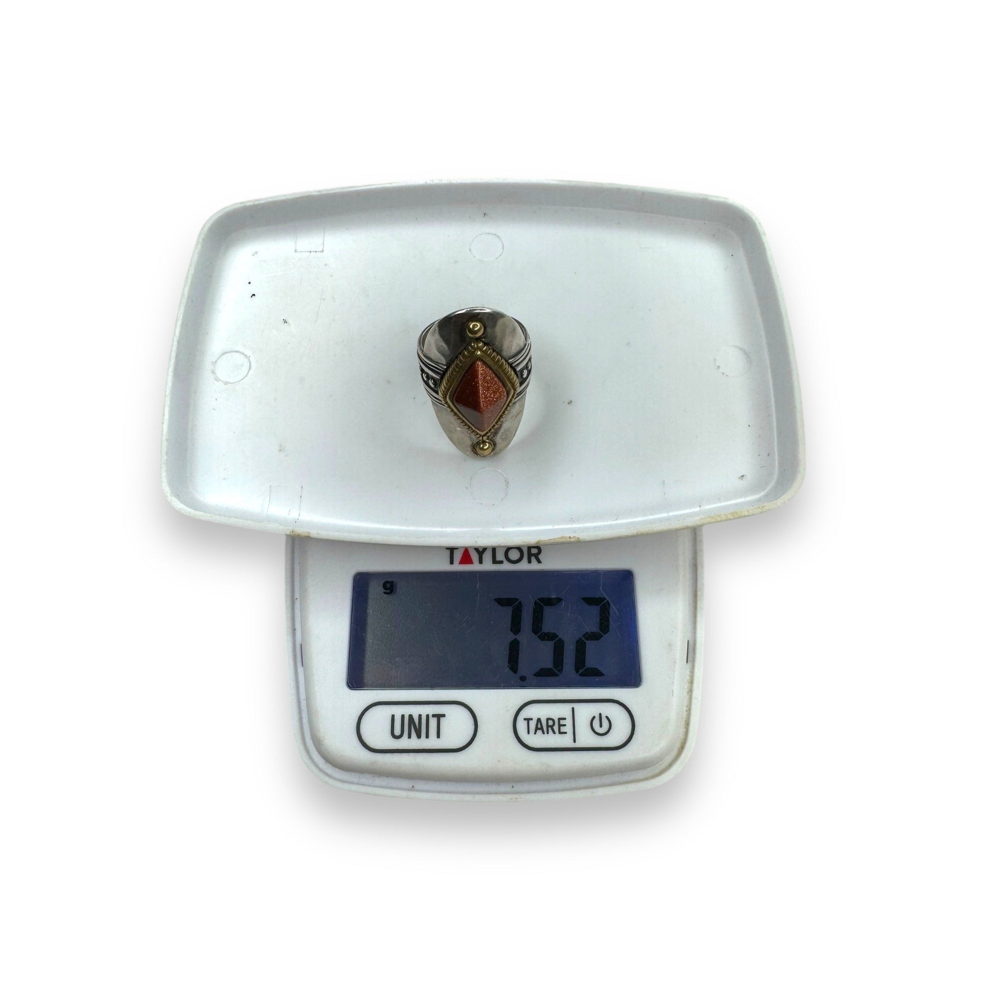 Silpada Sterling Silver Goldstone Ring Brass Accents Size 5.25