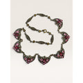 Brass Filigree Choker Festoon Necklace Pink Glass Crystals Art Deco 16"
