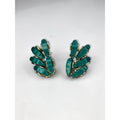 Teal Lucite Leaf Cluster Clip On Earrings Gold Tone 1960s Vintage